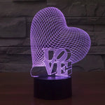 7색 변색 창의적 시각 입체 램프 데스크 램프 야간 조명, 하트와 LOVE 스타일