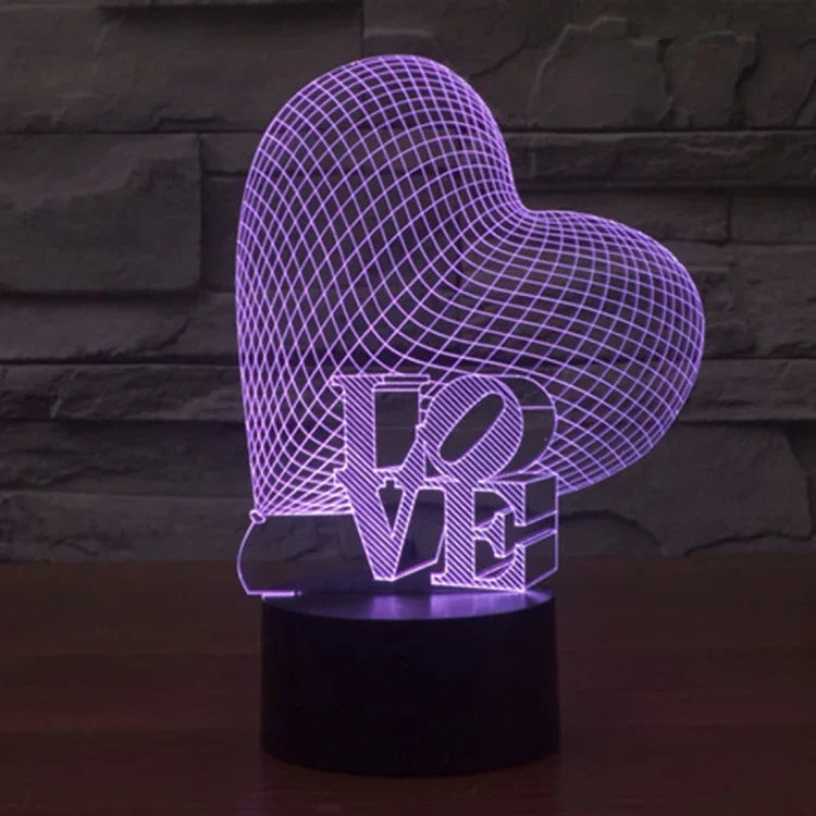 7색 변색 창의적 시각 입체 램프 데스크 램프 야간 조명, 하트와 LOVE 스타일