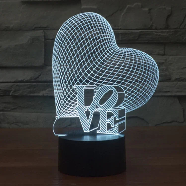 7색 변색 창의적 시각 입체 램프 데스크 램프 야간 조명, 하트와 LOVE 스타일