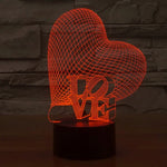 7색 변색 창의적 시각 입체 램프 데스크 램프 야간 조명, 하트와 LOVE 스타일