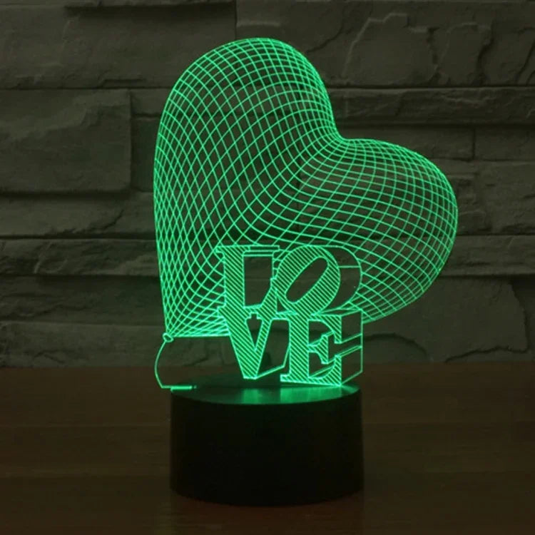 7색 변색 창의적 시각 입체 램프 데스크 램프 야간 조명, 하트와 LOVE 스타일