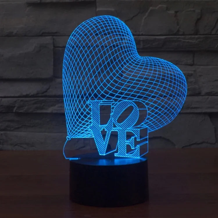 7색 변색 창의적 시각 입체 램프 데스크 램프 야간 조명, 하트와 LOVE 스타일