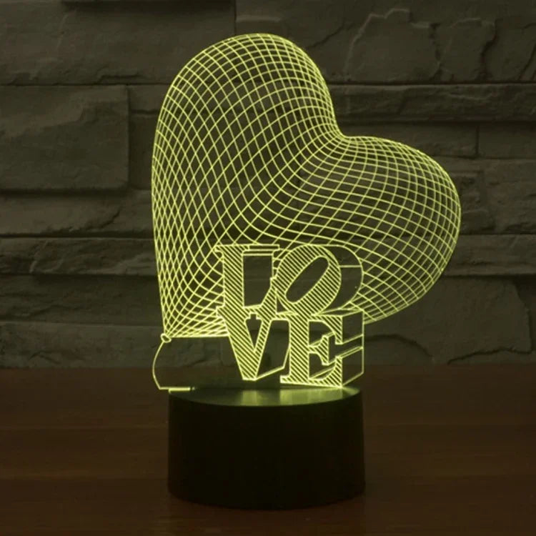7색 변색 창의적 시각 입체 램프 데스크 램프 야간 조명, 하트와 LOVE 스타일