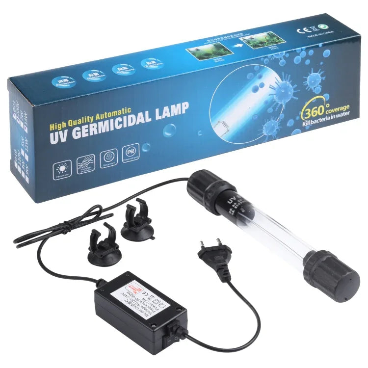 UV-007 7W 자외선 살균 램프 수족관용 소독등, EU 플러그, 7W