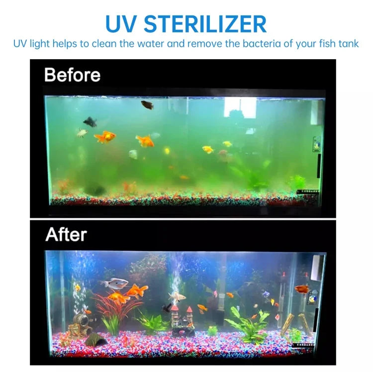 UV-007 7W 자외선 살균 램프 수족관용 소독등, EU 플러그, 7W