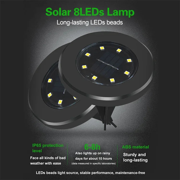 4개 8 LED IP65 방수 태양광 매설 램프 정원 빌라 정원 잔디 장식용 스포트라이트