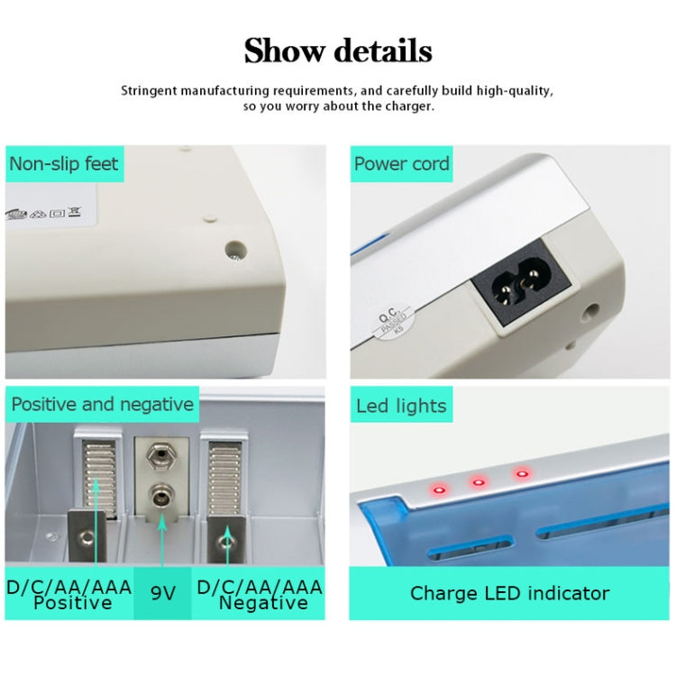 AC 100-240V 4슬롯 AA & AAA & C / D 사이즈 배터리 충전기, EU 플러그