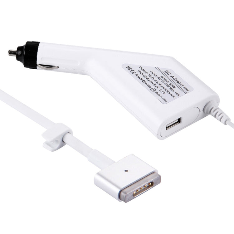 60W 16.5V 3.65A 5핀 T형 MagSafe 2 차량용 충전기 1 USB 포트 포함 for Apple MacBook A1465 / A1502 / A1435 / MD212 / MD2123 / MD662, 길이: 1.7m
