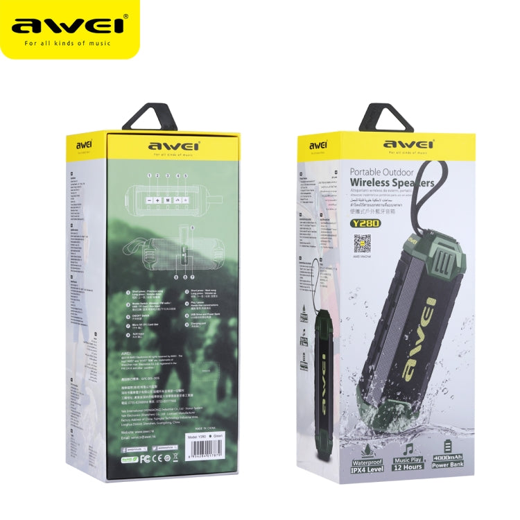 awei Y280 IPX4 블루투스 스피커 파워뱅크 강화된 베이스, 내장 마이크, FM / USB / TF 카드 / AUX 지원, Y280