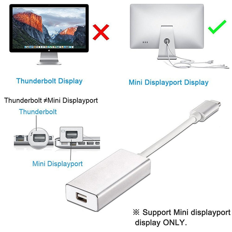 USB-C / Type-C 3.1 수컷 to Mini DP 암컷 HD 변환기, 길이: 12cm, 실버, 골드