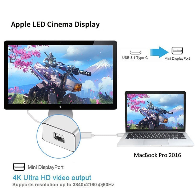 USB-C / Type-C 3.1 수컷 to Mini DP 암컷 HD 변환기, 길이: 12cm, 실버, 골드