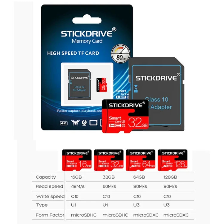 Stickdrive 128GB 고속 클래스 10 마이크로 SD(TF) 메모리 카드, 128GB