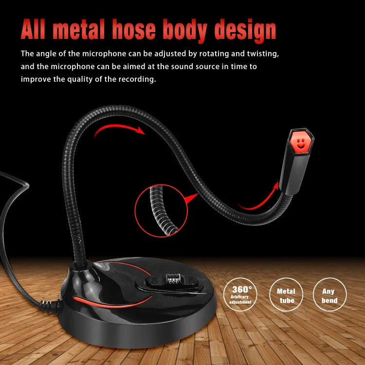 HXSJ F12 360도 구부러지는 드라이브 프리 USB 컴퓨터 마이크, 케이블 길이: 2.2m