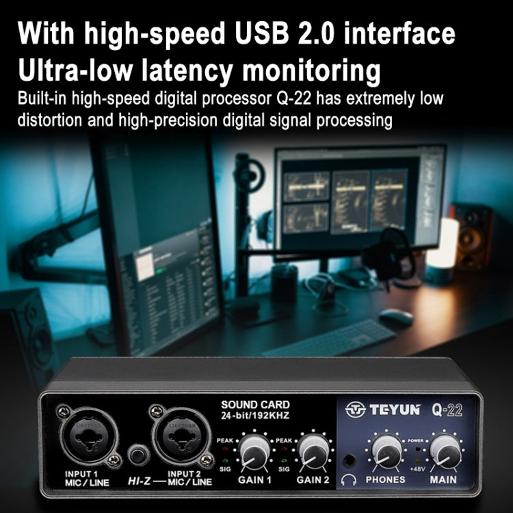 TEYUN Q-22 USB 컴퓨터 프리 드라이브 마이크 외장 사운드 카드, Q-22