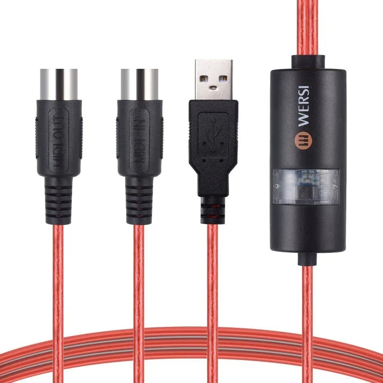WERSI UM-18 USB MIDI 케이블 MidiPort 미디 케이블 전자 피아노 전자 드럼 음악 편집용 라인, 길이: 2m