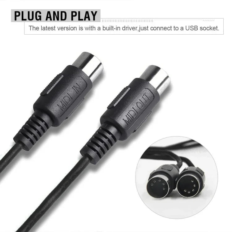 WERSI UM-18 USB MIDI 케이블 MidiPort 미디 케이블 전자 피아노 전자 드럼 음악 편집용 라인, 길이: 2m