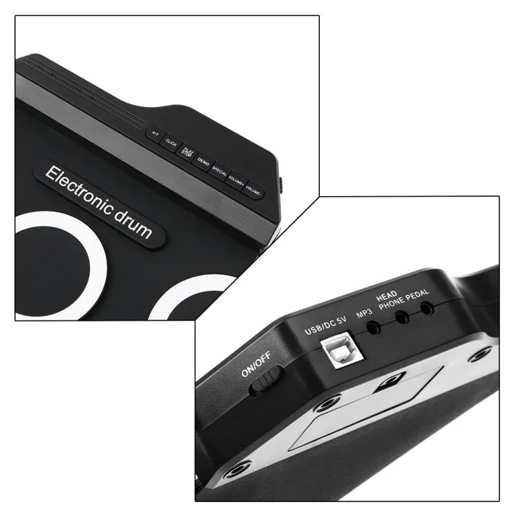 휴대용 실리콘 손 롤 USB 전자 드럼, 블랙 아이콘 버전, 전자 드럼 블랙 아이콘 버전