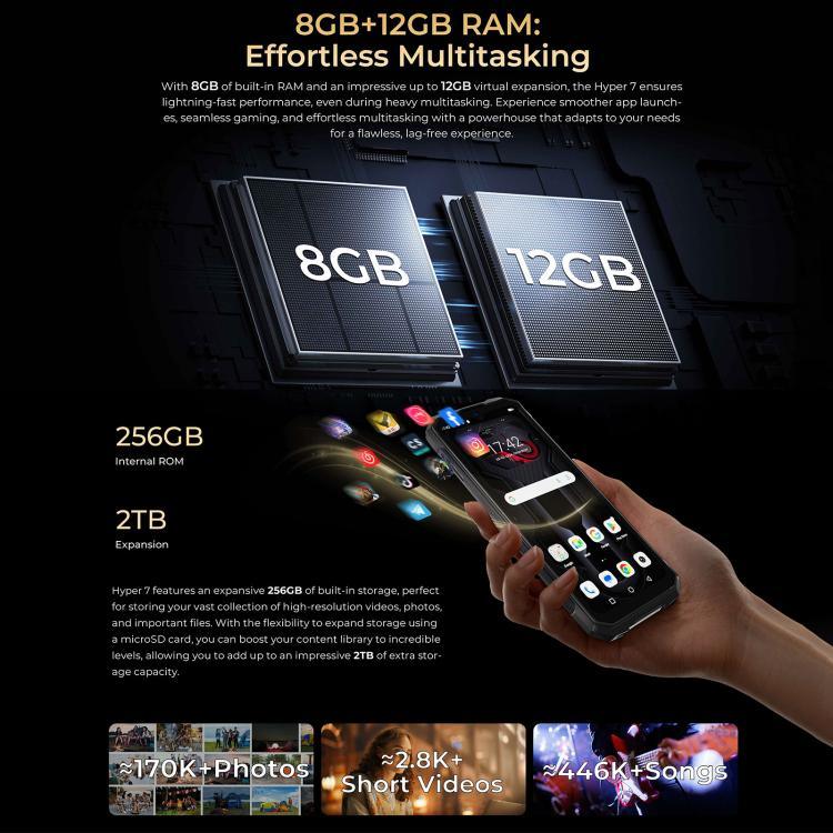 HOTWAV Hyper 7 러기드 폰, 8GB+256GB, 10800mAh, 6.6인치 안드로이드 14 미디어텍 Dimensity 7050 5G, 네트워크: 5G, OTG, NFC