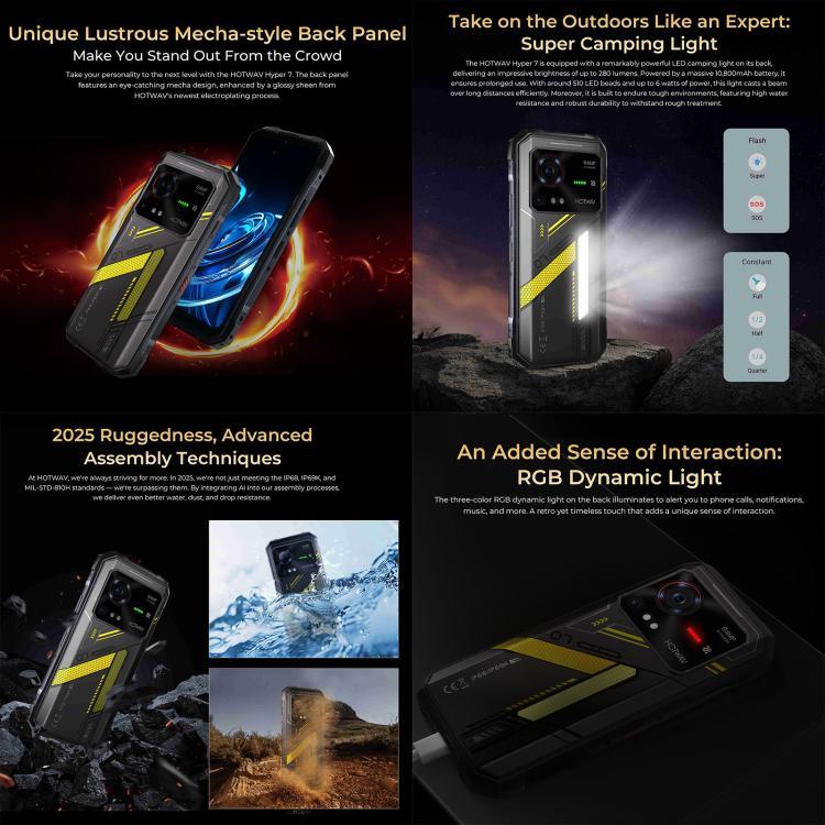 HOTWAV Hyper 7 러기드 폰, 8GB+256GB, 10800mAh, 6.6인치 안드로이드 14 미디어텍 Dimensity 7050 5G, 네트워크: 5G, OTG, NFC