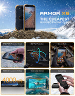 IP68/IP69K 방수 방진 충격 방지, 얼굴 인식, 4000mAh 배터리, 5.0인치 Android 9.0 MTK6580A/W 쿼드 코어 최대 1.3GHz, 네트워크: 3G, Armor X6 2GB+16GB