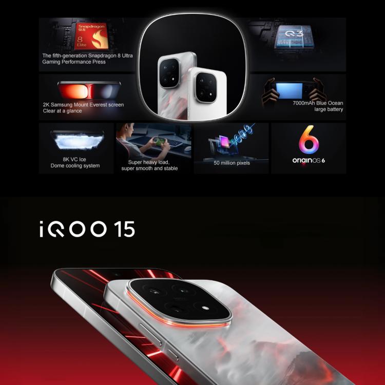 vivo iQOO 15, 12GB+512GB, 6.85인치 Android 16 OriginOS 6 Snapdragon 8 Elite Gen 5 옥타 코어, OTG, NFC, 네트워크: 5G, 구글 플레이 지원, 12GB+512GB