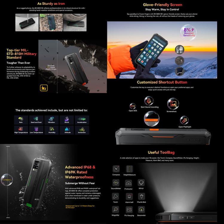 Blackview BV4800 SE 러기드 폰, 4GB+64GB, 6.56인치 안드로이드 15 UMS9320E T615 옥타 코어, 네트워크: 4G, OTG, NFC, BV4800 SE 4GB+64GB
