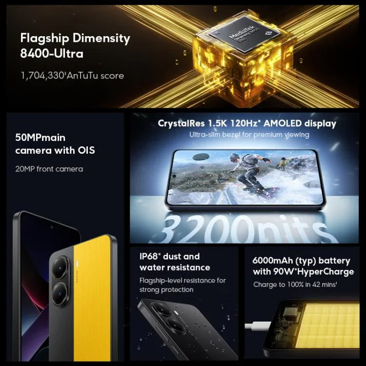 Xiaomi POCO X7 Pro 5G Global, 12GB+256GB, In-screen Fingerprint, 6.67 inch Xiaomi HyperOS 2 MediaTek Dimensity 8400-Ultra Octa Core, NFC, Network: 5G, 12GB+256GB