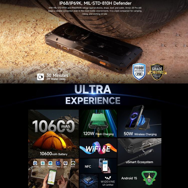 Ulefone Armor 28 Pro 러기드 폰, 16GB+512GB, 야간 투시, 10600mAh, 6.67인치 + 1.04인치 Android 15 MediaTek Dimensity 7300 옥타 코어, 네트워크: 5G, NFC