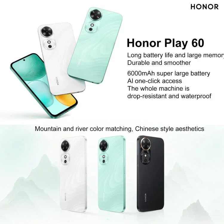 Honor Play 60, 6GB+128GB, 측면 지문 인식, 6.61인치 MagicOS 9.0 Dimensity 6300 옥타 코어, 네트워크: 5G, OTG, Play 60, 6GB+128GB, 6GB+128GB