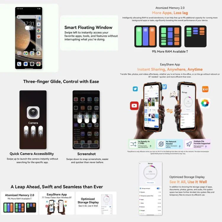 Blackview Oscal Pilot 3 5G 러기드 폰, 12GB+256GB, 야간 투시 카메라, 6.56인치 Android 15 MediaTek Dimensity 6300 옥타 코어, 네트워크: 5G, OTG, NFC