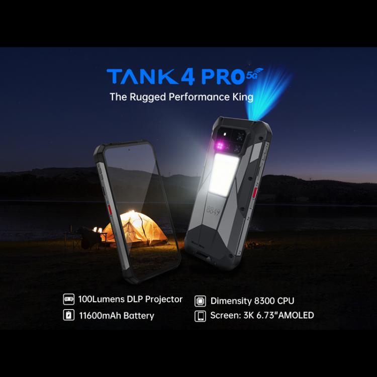 Unihertz Tank 4 Pro 프로젝터 러기드 폰, 16GB+512GB, 야간 투시, 6.73인치 Android 13 Dimensity 8300 옥타 코어, 네트워크: 5G, NFC, 16GB+512GB