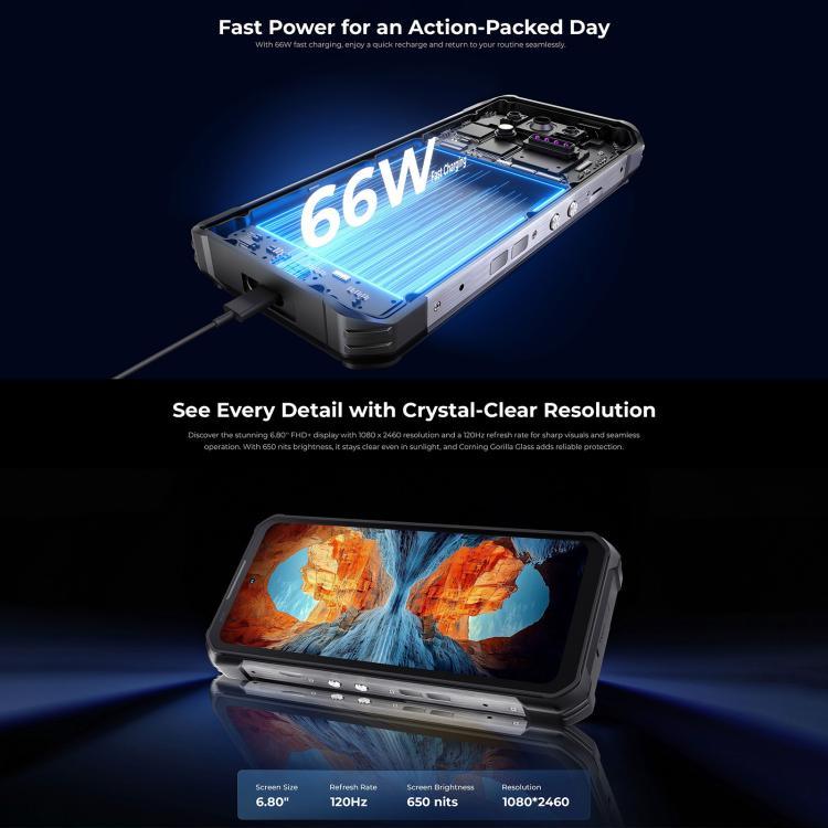 Oukitel WP100 레이저 거리 측정기 러기드 폰, 12GB+512GB, 200MP 카메라, 지문 인식, 6.8인치 Android 14 MediaTek Dimensity 7300 옥타 코어, NFC, OTG, 네트워크: 5G, WP100
