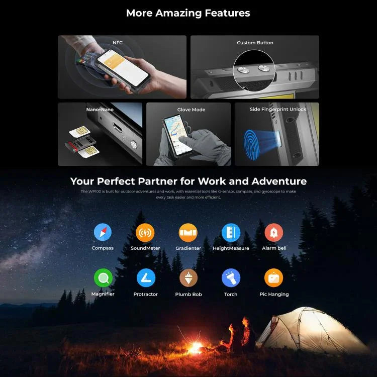 Oukitel WP100 레이저 거리 측정기 러기드 폰, 12GB+512GB, 200MP 카메라, 지문 인식, 6.8인치 Android 14 MediaTek Dimensity 7300 옥타 코어, NFC, OTG, 네트워크: 5G, WP100