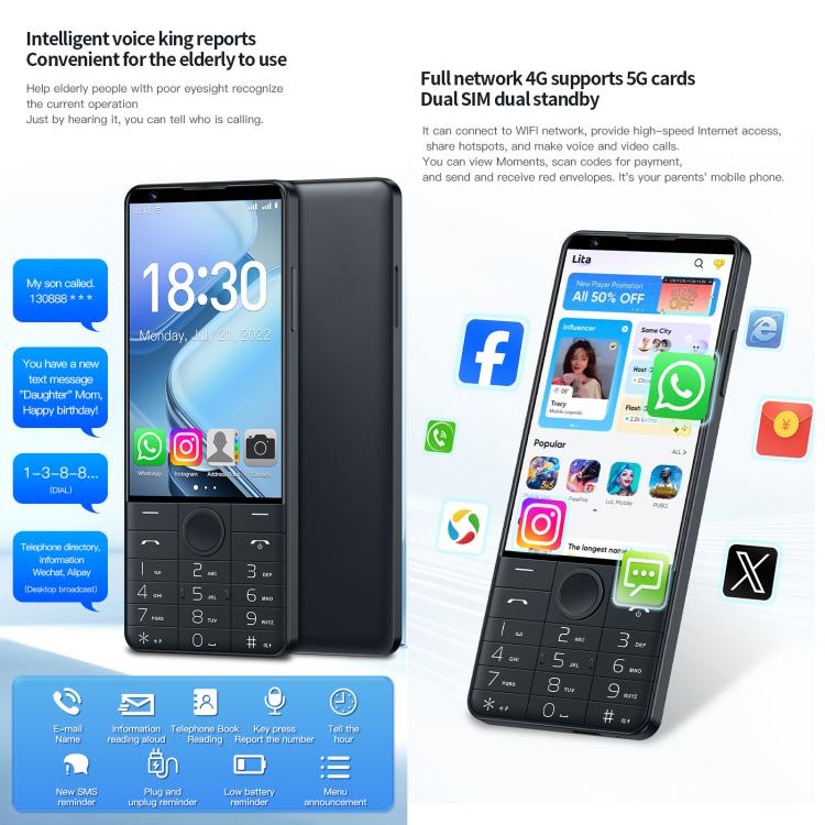 DOOV R70 키패드 폰, 6GB+128GB, 4인치 Android 13 Mediatek MT6762 옥타 코어, 네트워크: 4G, 구글 스토어 지원, 카메라 있음, 카메라 있음