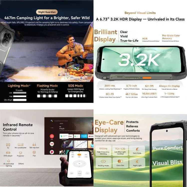 Blackview XPLORE 2 프로젝터, 12GB+256GB, 6.73인치 Android 15 Dimensity 8300 MT6897 옥타 코어, 네트워크: 5G, OTG, NFC, XPLORE 2 프로젝터, 12GB+256GB