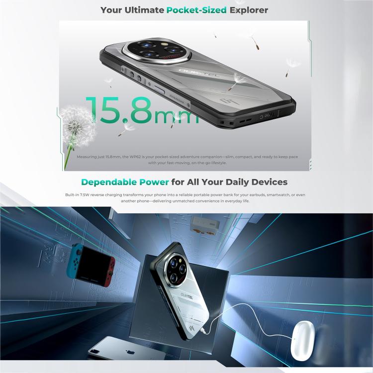 Oukitel WP62 러기드 폰, 12GB+512GB, 108MP 카메라, 지문 인식, 6.6인치 Android 15 MediaTek Dimensity 7025 옥타 코어, NFC, OTG, 네트워크: 5G, 12GB+512GB