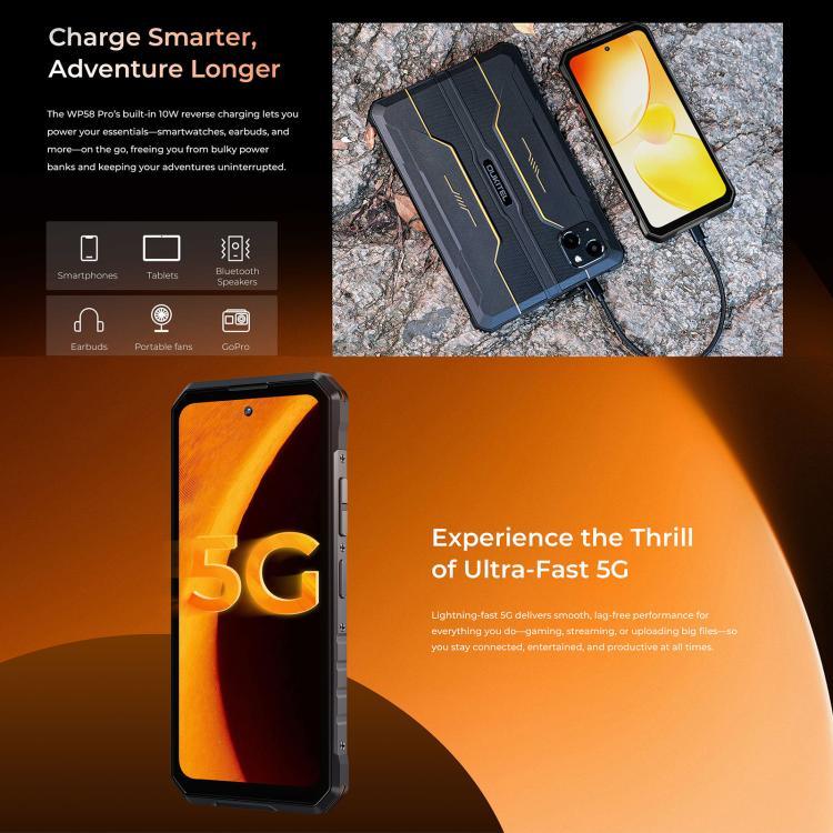 Oukitel WP58 Pro 러기드 폰, 8GB+512GB, 측면 지문 인식, 6.7인치 안드로이드 15 UMS9621S 옥타 코어, NFC, OTG, 네트워크: 5G, 8GB+512GB