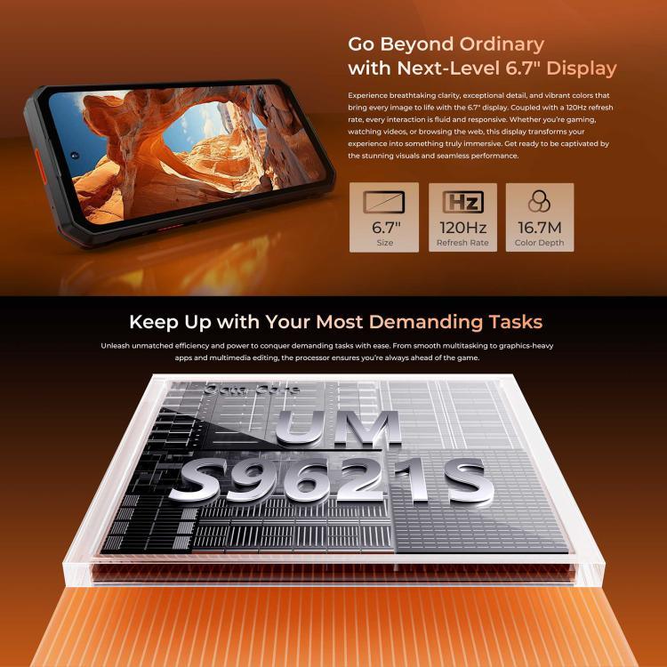 Oukitel WP58 Pro 러기드 폰, 8GB+512GB, 측면 지문 인식, 6.7인치 안드로이드 15 UMS9621S 옥타 코어, NFC, OTG, 네트워크: 5G, 8GB+512GB