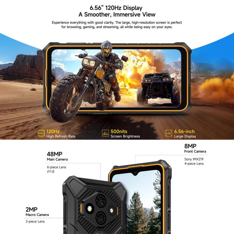 Ulefone RugKing 3 Pro, 8GB+128GB, IP68/IP69K 러기드 폰, 6.56인치 안드로이드 15 Unisoc T7250 옥타 코어, 네트워크: 4G, NFC, OTG, RugKing 3 Pro, RugKing 3 Pro, 8GB+128GB