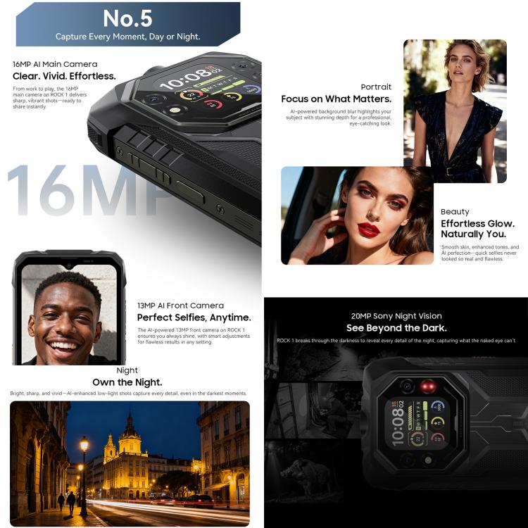 Blackview ROCK 1 러기드 폰, 8GB+256GB, 6.56인치 안드로이드 16 MT6769V/CB Helio G81 옥타 코어, 네트워크: 4G, OTG, NFC, ROCK 1 8GB+256GB