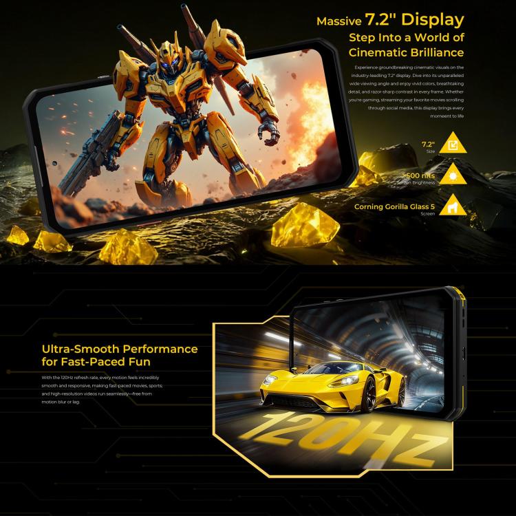 Oukitel WP60 러기드 폰, 12GB+512GB, 야간 투시, 108MP 카메라, 측면 지문 인식, 7.2인치 Android 15 MediaTek Dimensity 7025 옥타 코어, NFC, OTG, 네트워크: 5G, 12GB+512GB