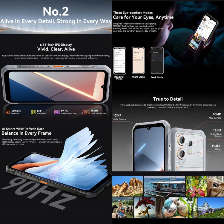 Blackview Oscal Marine 3, 8GB+128GB, 6.56인치 Android 15 Unisoc UMS9230E T615 옥타 코어, 네트워크: 4G, OTG, NFC, 8GB+128GB