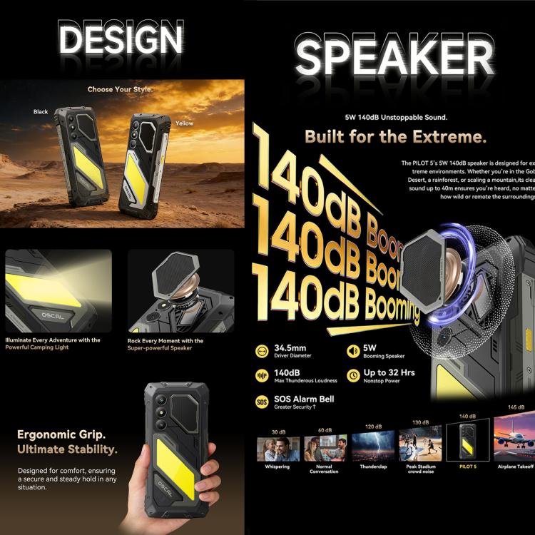 Blackview Oscal Pilot 5 5G 러기드 폰, 8GB+256GB, 6.67인치 안드로이드 16 UMS9620 T8100 옥타 코어, 네트워크: 5G, OTG, NFC