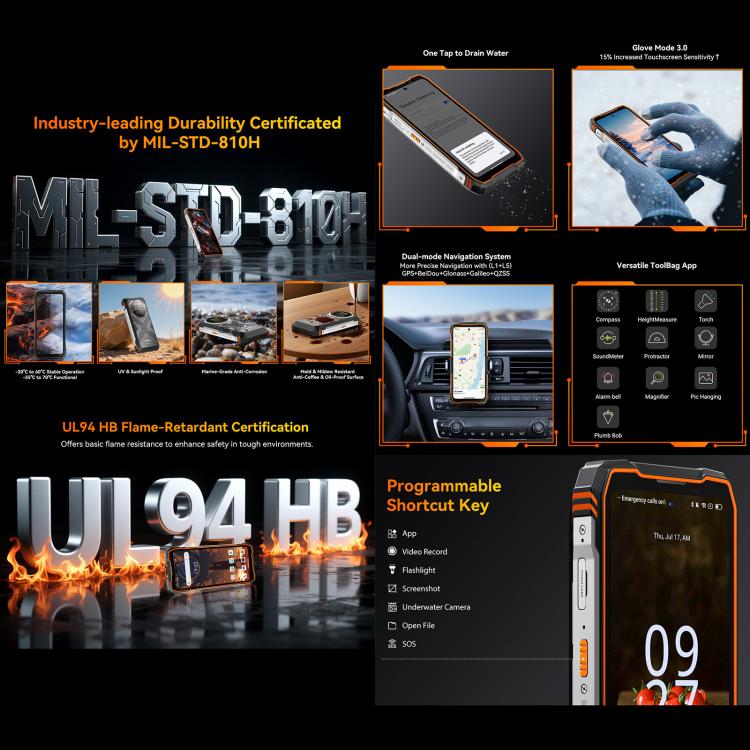 Blackview Oscal TANK 1, 12GB+256GB, 6.78인치 안드로이드 15 DokeOS 4.2 Mediatek Dimensity 7050 옥타 코어, 네트워크: 5G, OTG, NFC, 12GB+256GB