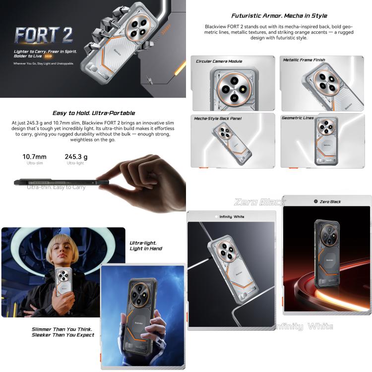 Blackview FORT 2 러기드 폰, 8GB+256GB, 6.56인치 안드로이드 15 MediaTek MT6769V/CB Helio G81 옥타 코어, 네트워크: 4G, OTG, NFC, 8GB+256GB