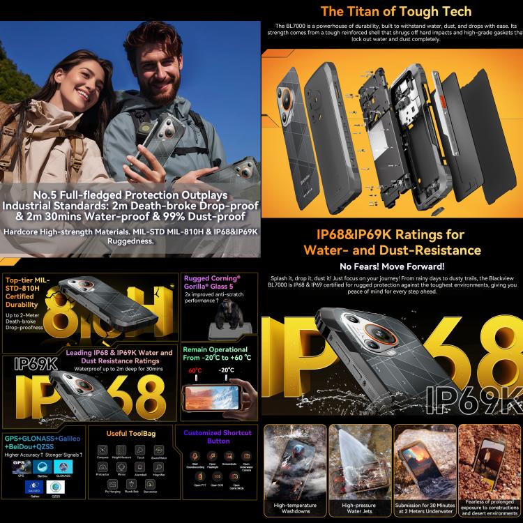 Blackview BL7000 러기드 폰, 8GB+512GB, 6.78인치 안드로이드 15 MediaTek Dimensity 6300 옥타 코어, 네트워크: 5G, NFC, OTG, 8GB+512GB