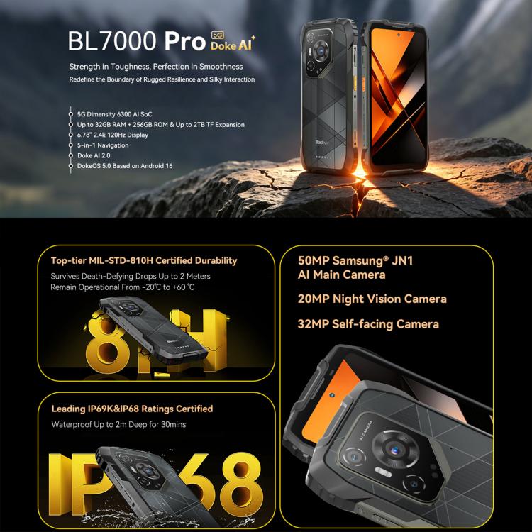 Blackview BL7000 러기드 폰, 8GB+512GB, 6.78인치 안드로이드 15 MediaTek Dimensity 6300 옥타 코어, 네트워크: 5G, NFC, OTG, 8GB+512GB