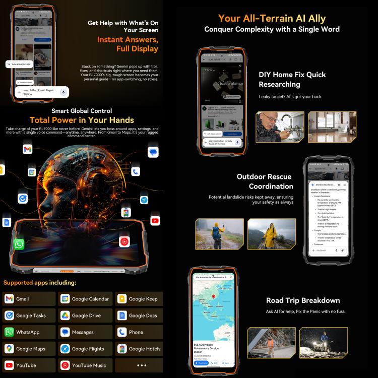 Blackview BL7000 러기드 폰, 8GB+512GB, 6.78인치 안드로이드 15 MediaTek Dimensity 6300 옥타 코어, 네트워크: 5G, NFC, OTG, 8GB+512GB