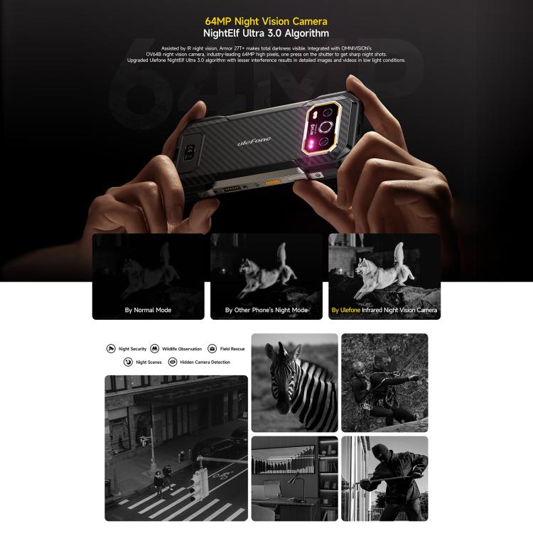 Ulefone Armor 27T+ 러기드 폰, 12GB+256GB, 열화상 카메라, 야간 투시, 10600mAh, 6.78인치 Android 14 MediaTek Helio G99 옥타 코어, 네트워크: 4G, NFC, OTG, Armor 27T+