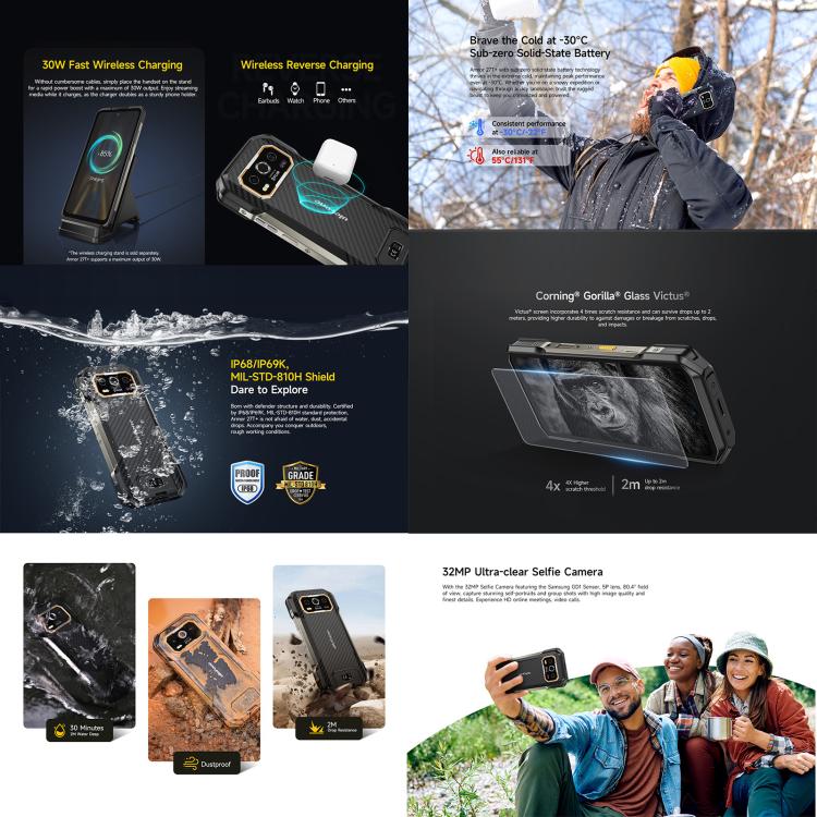 Ulefone Armor 27T+ 러기드 폰, 12GB+256GB, 열화상 카메라, 야간 투시, 10600mAh, 6.78인치 Android 14 MediaTek Helio G99 옥타 코어, 네트워크: 4G, NFC, OTG, Armor 27T+